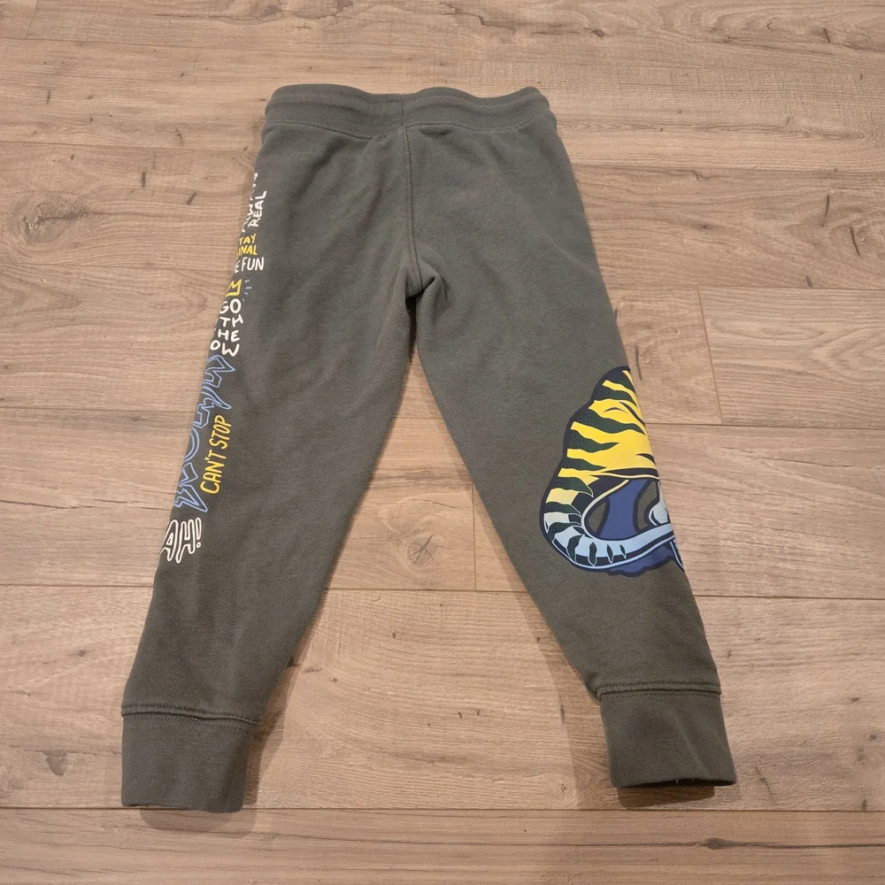 Toddler boys French Terry green dinosaur Joggers adjustable waist size 4